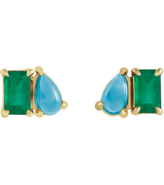 88705 Earring Set Lab-Grown Emerald Emerald 5 X 3 Mm 14K Yellow Natural Turquoise Pair Friction Backs Included Polished Lab-Grown Emerald And Natural Turquoise Stud Earrings