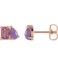 88705 Earring Set Natural Pink Tourmaline Emerald 5 X 3 Mm 14K Rose Natural Amethyst Pair Friction Backs Included Polished Natural Pink Tourmaline And Natural Amethyst Stud Earrings