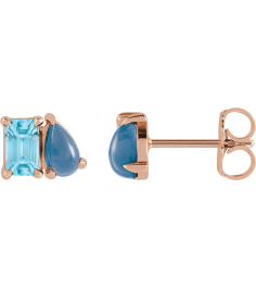 88705 Earring Set Natural Sky Blue Topaz Emerald 5 X 3 Mm 14K Rose Natural London Blue Topaz Pair Friction Backs Included Polished Natural Sky Blue Topaz And Natural London Blue Topaz Stud Earrings