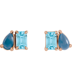 88705 Earring Set Natural Sky Blue Topaz Emerald 5 X 3 Mm 14K Rose Natural London Blue Topaz Pair Friction Backs Included Polished Natural Sky Blue Topaz And Natural London Blue Topaz Stud Earrings