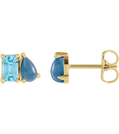 88705 Earring Set Natural Sky Blue Topaz Emerald 5 X 3 Mm 14K Yellow Natural London Blue Topaz Pair Friction Backs Included Polished Natural Sky Blue Topaz And Natural London Blue Topaz Stud Earrings