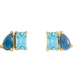 88705 Earring Set Natural Sky Blue Topaz Emerald 5 X 3 Mm 14K Yellow Natural London Blue Topaz Pair Friction Backs Included Polished Natural Sky Blue Topaz And Natural London Blue Topaz Stud Earrings