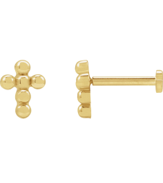 R50056 Earring 14K Yellow 6.5 X 4.9 Mm Each Press Fit Back Included 6 Mm Polished Beaded Cross Press Fit Stud Earring