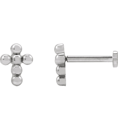 R50056 Earring 14K White 6.5 X 4.9 Mm Pair Press Fit Back Included 6 Mm Polished Beaded Cross Press Fit Stud Earrings