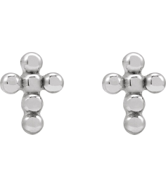 R50056 Earring 14K White 6.5 X 4.9 Mm Pair Press Fit Back Included 6 Mm Polished Beaded Cross Press Fit Stud Earrings