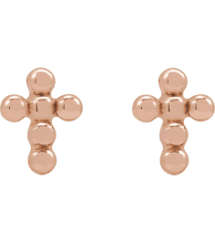 R50056 Earring 14K Rose 6.5 X 4.9 Mm Pair Press Fit Back Included 6 Mm Polished Beaded Cross Press Fit Stud Earrings