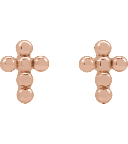 R50056 Earring 14K Rose 6.5 X 4.9 Mm Pair Press Fit Back Included 6 Mm Polished Beaded Cross Press Fit Stud Earrings