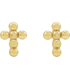 R50056 Earring 14K Yellow 6.5 X 4.9 Mm Pair Press Fit Back Included 6 Mm Polished Beaded Cross Press Fit Stud Earrings