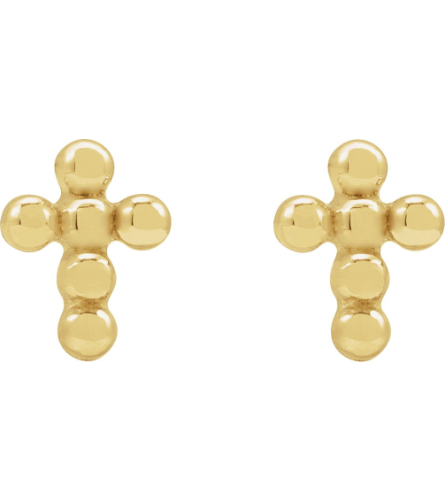R50056 Earring 14K Yellow 6.5 X 4.9 Mm Pair Press Fit Back Included 6 Mm Polished Beaded Cross Press Fit Stud Earrings