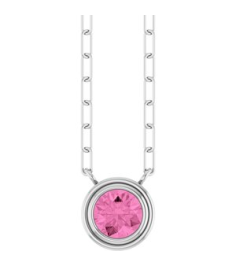 88688 Necklace Set 14K White Round Natural Pink Sapphire 5 Mm 18 In Polished Natural Pink Sapphire Bezel-Set Necklace
