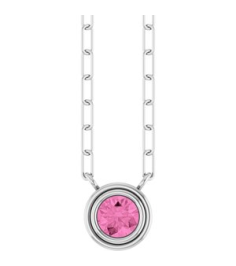88688 Necklace Set 14K White Round Natural Pink Sapphire 4 Mm 18 In Polished Natural Pink Sapphire Bezel-Set Necklace