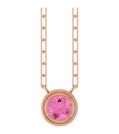 88688 Necklace Set 14K Rose Round Natural Pink Sapphire 5 Mm 18 In Polished Natural Pink Sapphire Bezel-Set Necklace