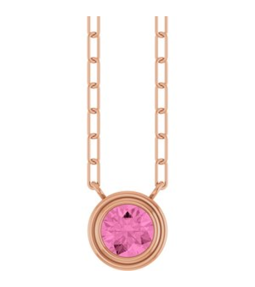 88688 Necklace Set 14K Rose Round Natural Pink Sapphire 5 Mm 18 In Polished Natural Pink Sapphire Bezel-Set Necklace