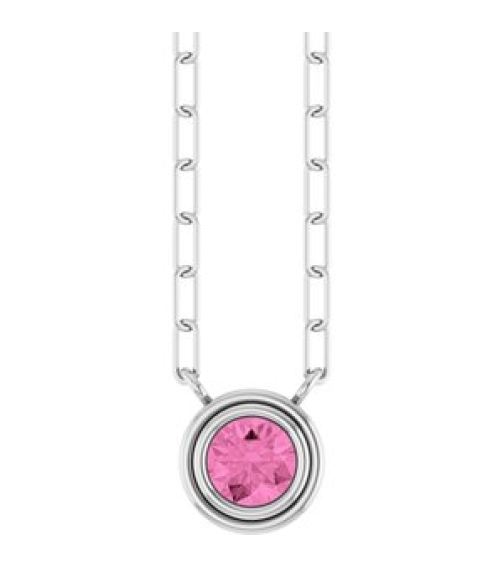 88688 Necklace Set Sterling Silver Round Natural Pink Sapphire 4 Mm 18 In Polished Natural Pink Sapphire Bezel-Set Necklace