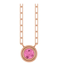 88688 Necklace Set 14K Rose Round Natural Pink Sapphire 4 Mm 18 In Polished Natural Pink Sapphire Bezel-Set Necklace