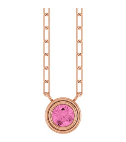 88688 Necklace Set 14K Rose Round Natural Pink Sapphire 4 Mm 18 In Polished Natural Pink Sapphire Bezel-Set Necklace