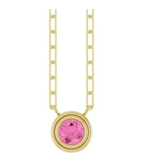 88688 Necklace Set 14K Yellow Round Natural Pink Sapphire 4 Mm 18 In Polished Natural Pink Sapphire Bezel-Set Necklace