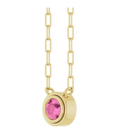 88688 Necklace Set 14K Yellow Round Natural Pink Sapphire 4 Mm 18 In Polished Natural Pink Sapphire Bezel-Set Necklace