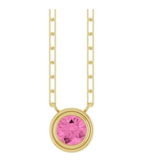 88688 Necklace Set 14K Yellow Round Natural Pink Sapphire 5 Mm 18 In Polished Natural Pink Sapphire Bezel-Set Necklace
