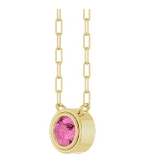 88688 Necklace Set 14K Yellow Round Natural Pink Sapphire 5 Mm 18 In Polished Natural Pink Sapphire Bezel-Set Necklace