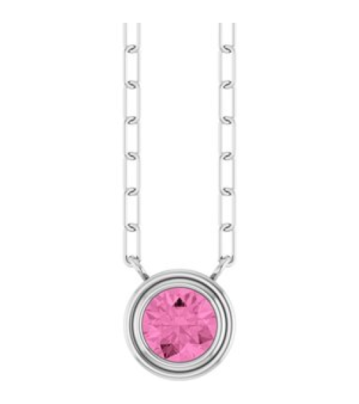 88688 Necklace Set Sterling Silver Round Natural Pink Sapphire 5 Mm 18 In Polished Natural Pink Sapphire Bezel-Set Necklace