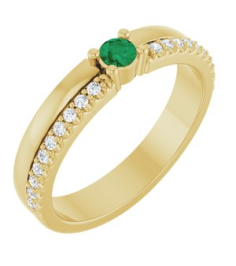 72409 Set 14K Yellow 1-Stone Round 3 Mm Lab-Grown Emerald Natural Diamond Polished Lab-Grown Emerald And 18 Ctw Natural Diamond Family Ring