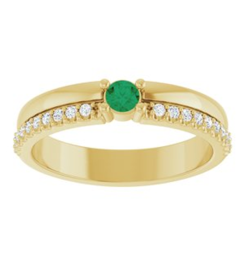 72409 Set 14K Yellow 1-Stone Round 3 Mm Lab-Grown Emerald Natural Diamond Polished Lab-Grown Emerald And 18 Ctw Natural Diamond Family Ring