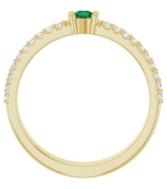 72409 Set 14K Yellow 1-Stone Round 3 Mm Lab-Grown Emerald Natural Diamond Polished Lab-Grown Emerald And 18 Ctw Natural Diamond Family Ring