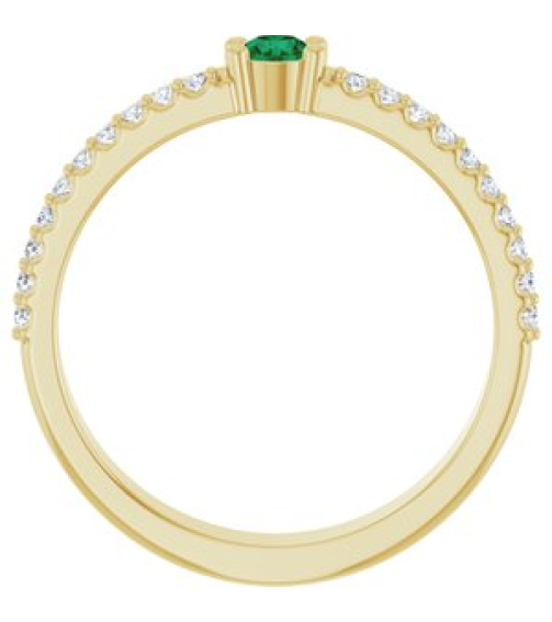 72409 Set 14K Yellow 1-Stone Round 3 Mm Lab-Grown Emerald Natural Diamond Polished Lab-Grown Emerald And 18 Ctw Natural Diamond Family Ring