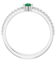 72409 Set Sterling Silver 1-Stone Round 3 Mm Lab-Grown Emerald Natural Diamond Polished Lab-Grown Emerald And 18 Ctw Natural Diamond Family Ring