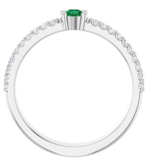 72409 Set Sterling Silver 1-Stone Round 3 Mm Lab-Grown Emerald Natural Diamond Polished Lab-Grown Emerald And 18 Ctw Natural Diamond Family Ring