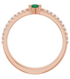 72409 Set 14K Rose 1-Stone Round 3 Mm Lab-Grown Emerald Natural Diamond Polished Lab-Grown Emerald And 18 Ctw Natural Diamond Family Ring