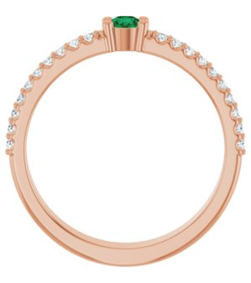 72409 Set 14K Rose 1-Stone Round 3 Mm Lab-Grown Emerald Natural Diamond Polished Lab-Grown Emerald And 18 Ctw Natural Diamond Family Ring