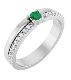 72409 Set 14K White 1-Stone Round 3 Mm Lab-Grown Emerald Natural Diamond Polished Lab-Grown Emerald And 18 Ctw Natural Diamond Family Ring