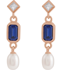 88790 Earring Set Lab-Grown Blue Sapphire Emerald 5 X 3 Mm 14K Rose Cultured White Akoya Pearl Pair Friction Backs Included Polished Lab-Grown Blue Sapphire And .05 Ctw Natural Diamond And Cultured Pearl Dangle Earrings