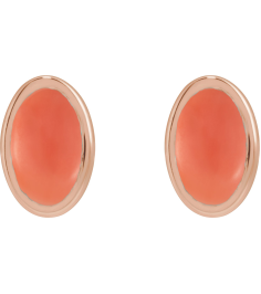 23489 14K Rose Set Oval Natural Pink Coral Pair 5 X 3 Mm Friction Friction Backs Included Bezel Polished Natural Cabochon Pink Coral Bezel Earrings