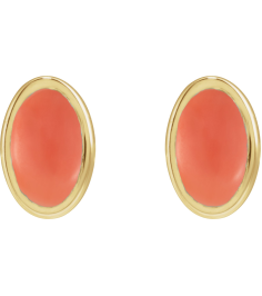 23489 14K Yellow Set Oval Natural Pink Coral Pair 6 X 4 Mm Friction Friction Backs Included Bezel Polished Natural Cabochon Pink Coral Bezel Earrings