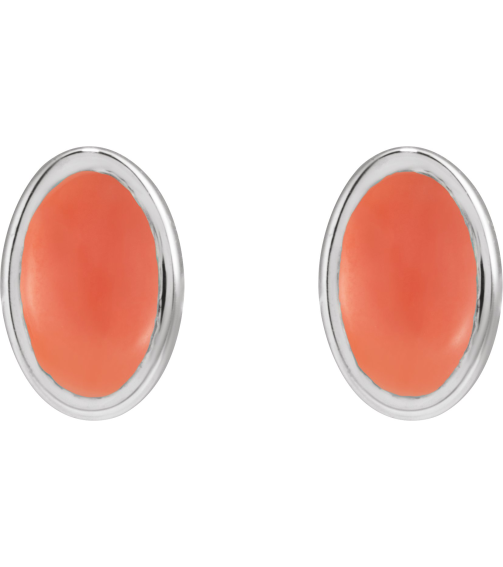 23489 Sterling Silver Set Oval Natural Pink Coral Pair 6 X 4 Mm Friction Friction Backs Included Bezel Polished Natural Cabochon Pink Coral Bezel Earrings