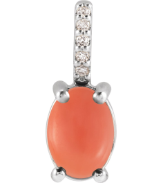 88500 Pendant Set Platinum Oval Natural Pink Coral 5 X 3Mm 0.02 Ctw Natural Diamond None Polished Natural Pink Coral And .02 Ctw Natural Diamond Cabochon Pendant