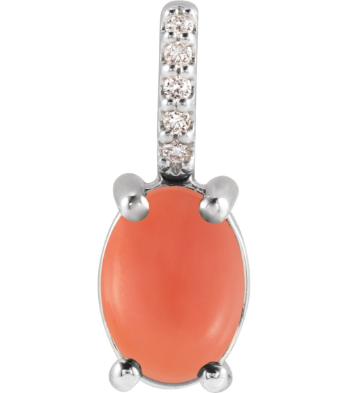 88500 Pendant Set Platinum Oval Natural Pink Coral 5 X 3Mm 0.02 Ctw Natural Diamond None Polished Natural Pink Coral And .02 Ctw Natural Diamond Cabochon Pendant