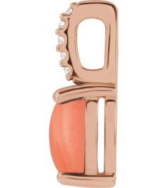 88500 Pendant Set 14K Rose Oval Natural Pink Coral 6 X 4Mm 0.02 Ctw Natural Diamond None Polished Natural Pink Coral And .02 Ctw Natural Diamond Cabochon Pendant