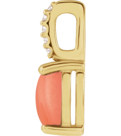 88500 Pendant Set 14K Yellow Oval Natural Pink Coral 6 X 4Mm 0.02 Ctw Natural Diamond None Polished Natural Pink Coral And .02 Ctw Natural Diamond Cabochon Pendant