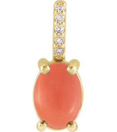 88500 Pendant Set 14K Yellow Oval Natural Pink Coral 7 X 5Mm 0.02 Ctw Natural Diamond None Polished Natural Pink Coral And .02 Ctw Natural Diamond Cabochon Pendant