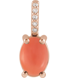 88500 Pendant Set 14K Rose Oval Natural Pink Coral 7 X 5Mm 0.02 Ctw Natural Diamond None Polished Natural Pink Coral And .02 Ctw Natural Diamond Cabochon Pendant
