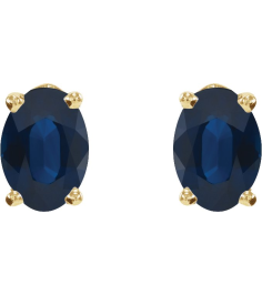 1870 14K Yellow Set Oval Natural Blue Sapphire Pair 7 X 5 Mm None Friction Friction Backs Included 4-Prong Polished Natural Blue Sapphire 4-Prong Earrings