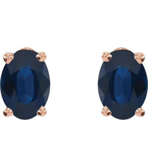 1870 14K Rose Set Oval Natural Blue Sapphire Pair 7 X 5 Mm None Friction Friction Backs Included 4-Prong Polished Natural Blue Sapphire 4-Prong Earrings