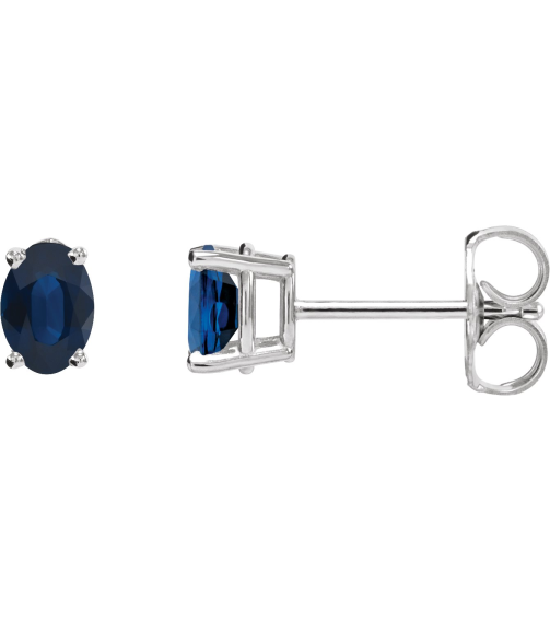 1870 14K White Set Oval Lab-Grown Blue Sapphire Pair 6 X 4 Mm None Friction Friction Backs Included 4-Prong Polished Lab-Grown Blue Sapphire 4-Prong Earrings