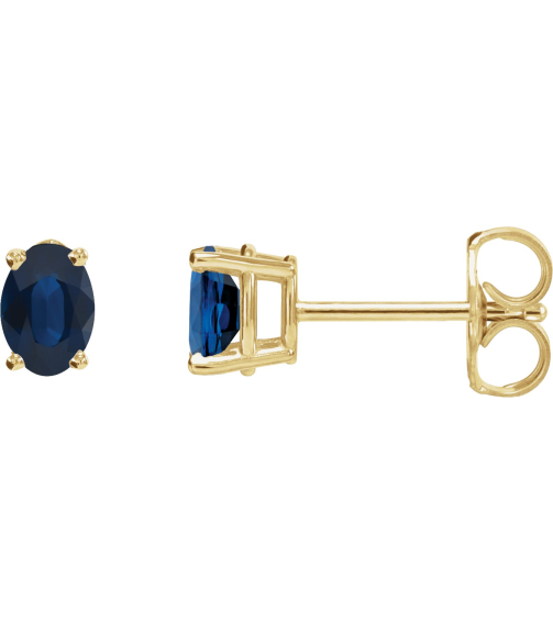 1870 14K Yellow Set Oval Lab-Grown Blue Sapphire Pair 6 X 4 Mm None Friction Friction Backs Included 4-Prong Polished Lab-Grown Blue Sapphire 4-Prong Earrings