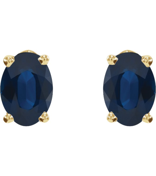 1870 14K Yellow Set Oval Lab-Grown Blue Sapphire Pair 6 X 4 Mm None Friction Friction Backs Included 4-Prong Polished Lab-Grown Blue Sapphire 4-Prong Earrings