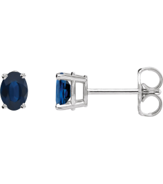 1870 14K White Set Oval Lab-Grown Blue Sapphire Pair 7 X 5 Mm None Friction Friction Backs Included 4-Prong Polished Lab-Grown Blue Sapphire 4-Prong Earrings